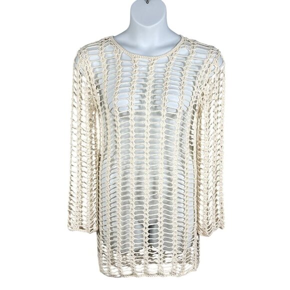 Superdown Med Miranda Crochet Mini Dress Open-Knit Bell Sleeves Beachy Vacation - Picture 8 of 16